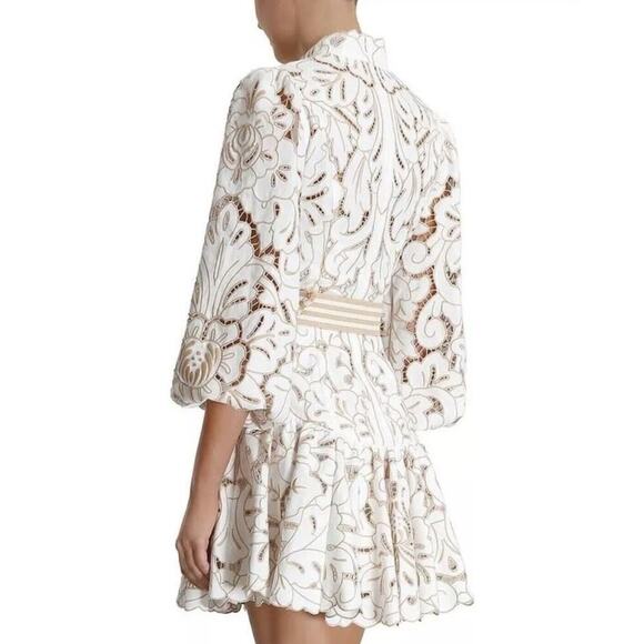 Zimmermann Edie Button Down Short Dress Embroidered Lace Mini Belted 0 US 4 - Picture 6 of 16